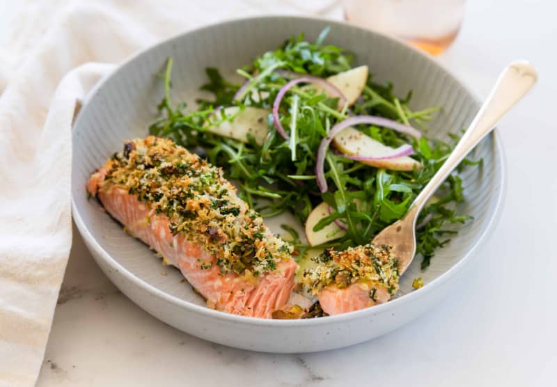 Parsley and pistachio crusted salmon.