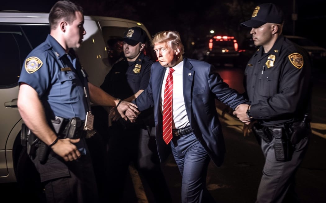 This image looks realistic, but take a closer look at Trump's right arm and neck.
