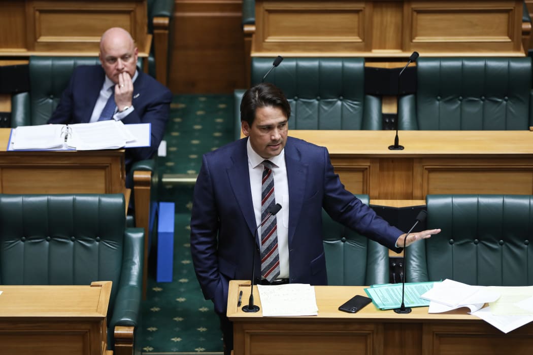 Simon Bridges in the House, watched by Christopher Luxon