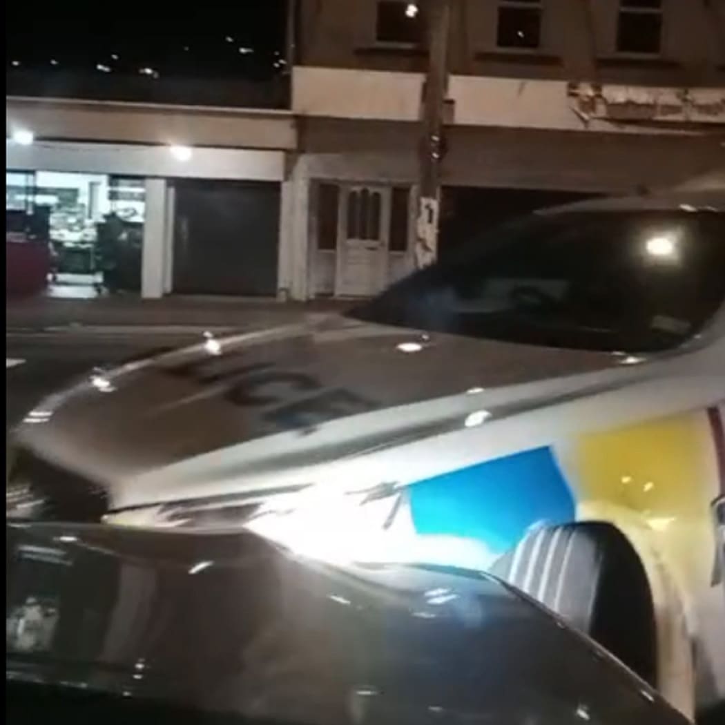 Wharekawa ramming a police car in a still from the livestream he recorded during his wild drive around Otago.