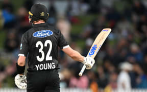 Will Young 50 not out.
New Zealand Black Caps v Sri Lanka, 3rd One Day International cricket match at Seddon Park in Hamilton, New Zealand. Friday 31 March 2023. © Photo: Andrew Cornaga / www.photosport.nz