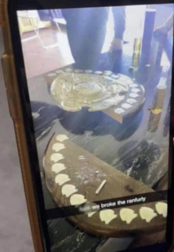 An image was shared with what appears to be a white powder on the Ranfurly Shield.