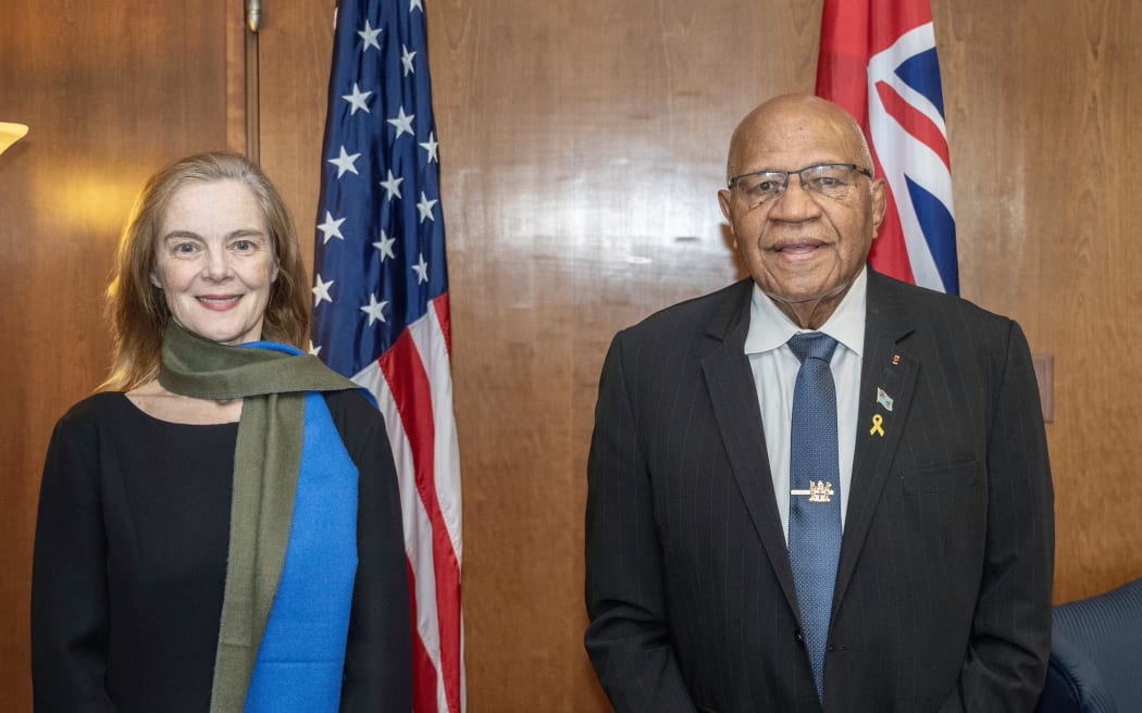 Fijian Prime Minister Sitiveni Rabuka, right, met with US Under Secretary of State in Lisa Kenna in Washington DC. 8 February 2025.