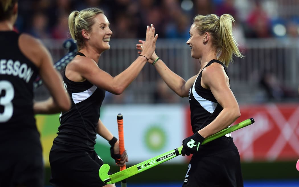 Anita Punt celebrates her goal during a Black Sticks Women v South Africa preliminary pool match at the Glasgow National Hockey Stadium. Glasgow Commonwealth Games 2014.
