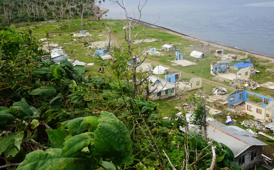 A bird's eye view of Nasau Village Koro Island Fiji, seven months after Cyclone Winston