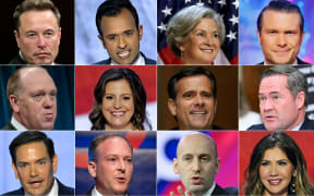 (From top L), SpaceX, Twitter and Tesla CEO Elon Musk, US entrepreneur and former Republican presidential hopeful Vivek Ramaswamy, Susie Wiles, senior advisor to Republican presidential nominee, Pete Hegseth, US Immigration and Customs Enforcement Acting Director Thomas Homan, House Republican Conference Chair Rep. Elise Stefanik, Representative John Ratcliffe, US Representative Mike Waltz, US Senator Marco Rubio, Congressman Lee Zeldin, Political advisor Stephen Miller,  South Dakota Republican Governor Kristi Noem,