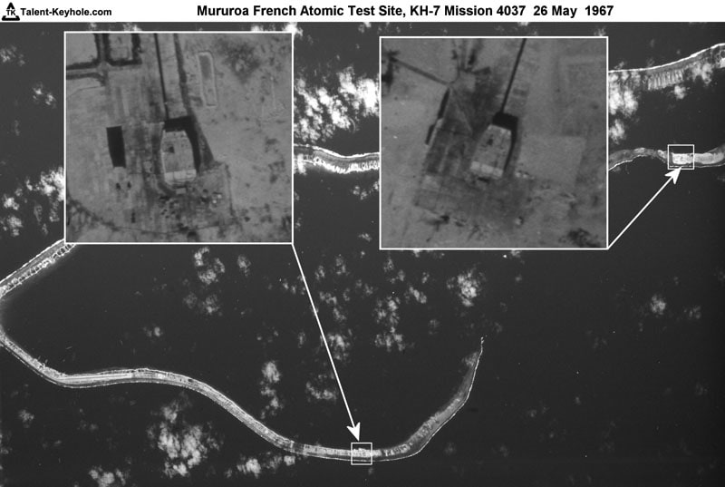 KH-7 satellite reconnaissance image of the Mururoa test site