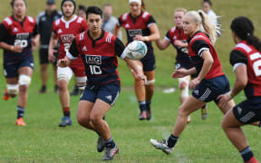 Grace Steinmetz (second from right) during a Black Ferns wider training group session in June.
