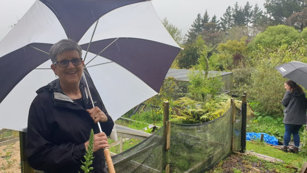 Karen Newbrook at her sustainable garden on Mangorei Road