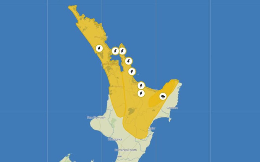 Thunderstorms are expected in much of the northern and central parts of the North Island until evening.