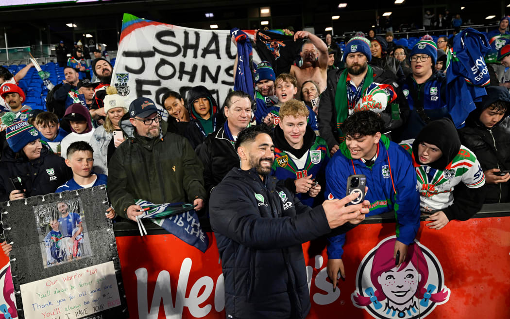 Warriors player Shaun Johnson with fans and supporters after the game. Warriors v Bulldogs. NRL Rugby League. Go Media Mt Smart Stadium, Auckland, Friday 23 August 2024. © Photo: Andrew Cornaga / www.photosport.nz