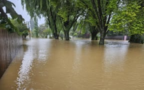 Flooding in the Christchurch suburb of Beckenham after the Heathcote River breached its banks.