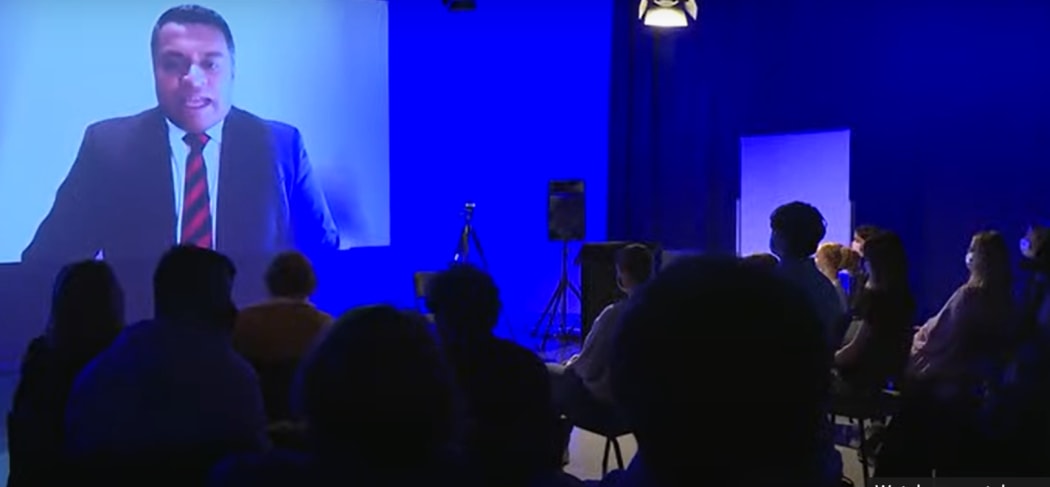 Broadcasting minister Kris Faafoi announcing the new public media entity today.