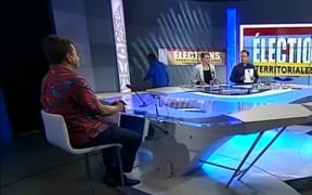The French Polynesia pro-independence Oscar Temaru, walks out of the public television debate.