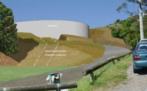 An artist's impression of the reservoir during construction. The reservoir will be covered over and planted when it is complete.