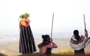 Flag raising ceremony at Ruapekapeka Pā