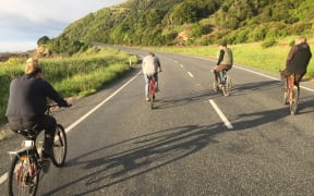The Lidgard family alive and well cycling down to Ohau Point seal colony