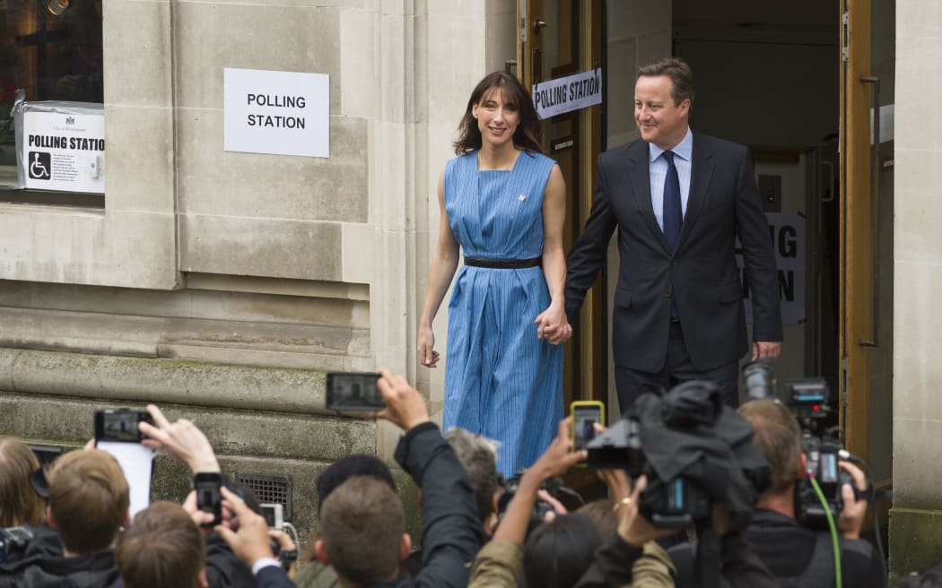 David and Samantha Cameron outside a polling station in London after voting in the referendum.