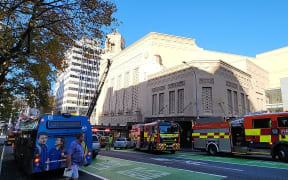 Firefighters outside the Civic Theatre in Auckland on 25 May, 2023.
