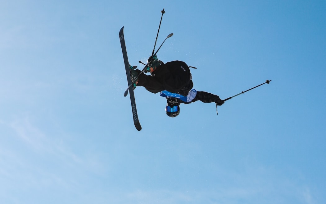 Finley Melville Ives flies through the air during the freeski halfpipe event at the FIS World Cup in Secret Garden, China, 13 December, 2025.