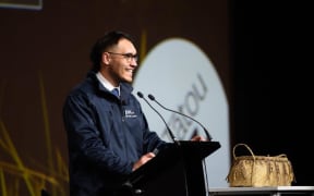 Far North councillor Moko Tepania speaks to an audience.