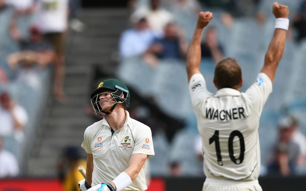 Steve Smith reacts as he is caught by Southee off the bowling of Wagner during play on Day 3 of the second cricket test match. ICC World Test Championship, New Zealand Black Caps v Australia, MCG, Melbourne, Australia.
