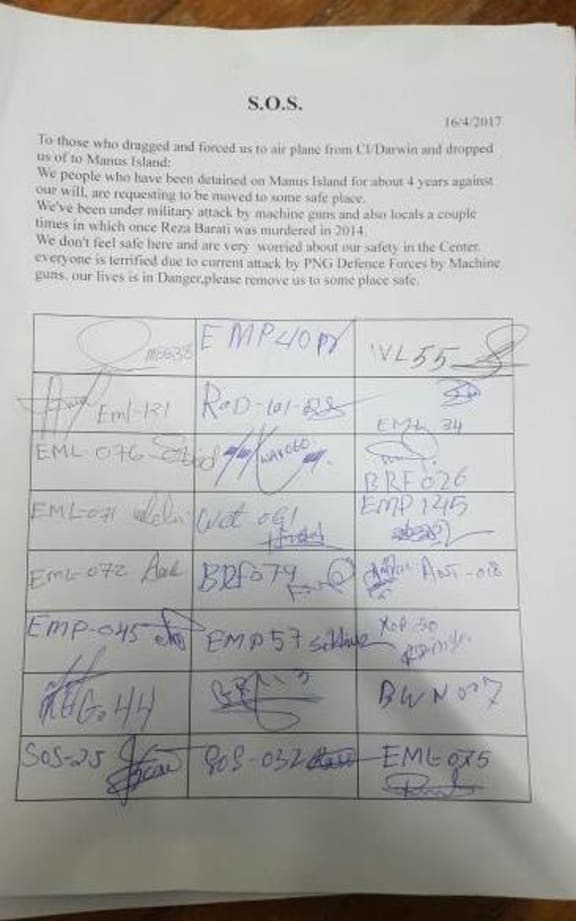 The letter signed by detainees to the Australian government.