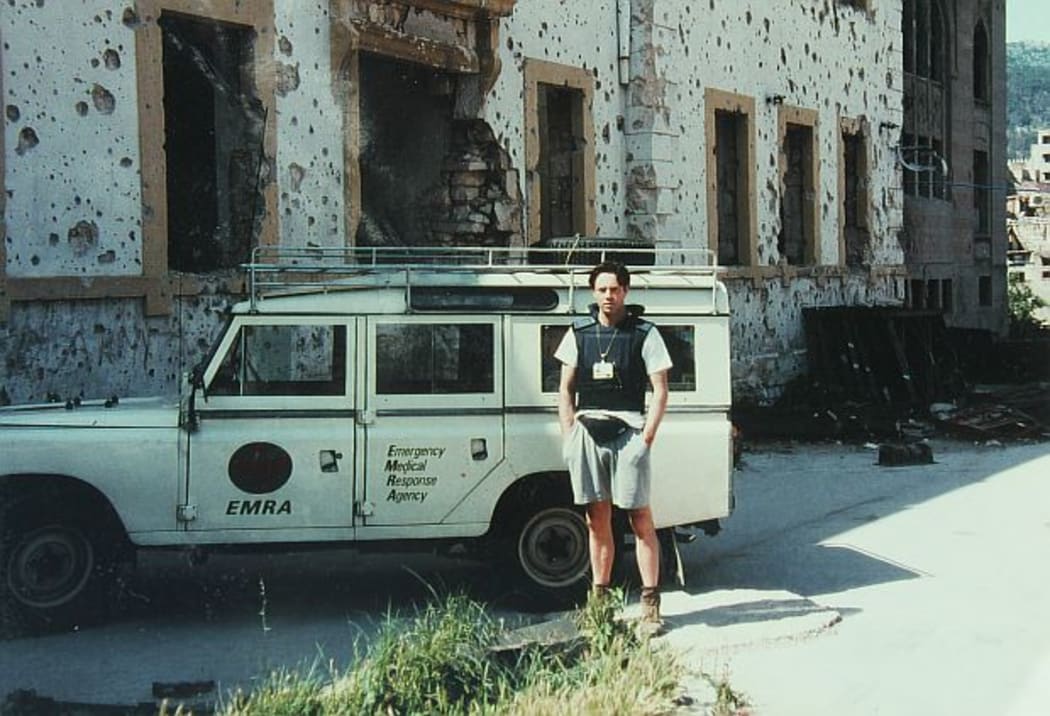 Tony Gardner in front of the team's Land Rover nicknamed "The Beast"