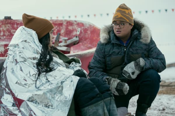 North of North. (L to R) Anna Lambe as Siaja, Bailey Poching as Colin in episode 101 of North of North. Cr. Jasper Savage/Netflix © 2025