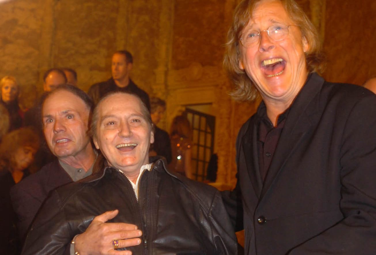 Members of the Easybeats: Harry Vanda, Stevie Wright, and Snowy Fleet, on the red carpet at a hall of fame night in 2005.