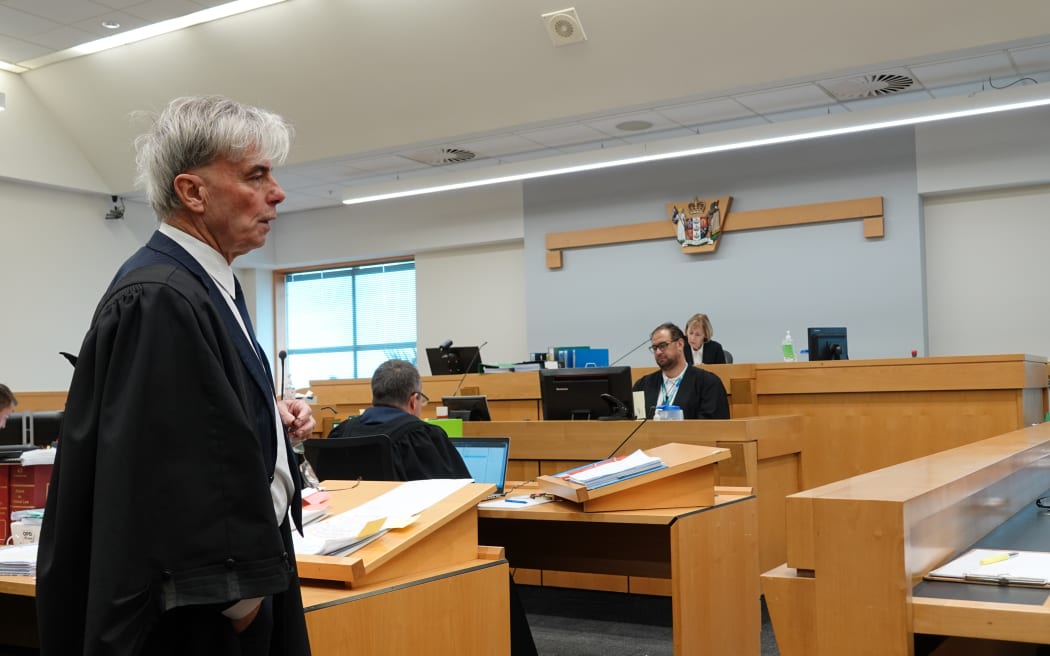 Samuel Hemuera Pou's defence counsel Arthur Fairley addressing the jury in the High Court at Whangārei.