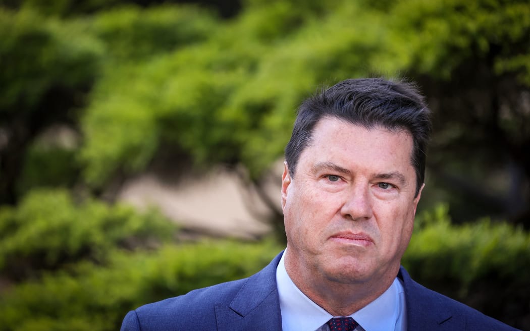 Rugby Australia chairman Hamish McLennan listens to a question during the official announcement of the Rugby Championship draw at NSW Parliament House in Sydney on September 24, 2020.