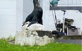 Suburban seal statue in an Auckland yard
