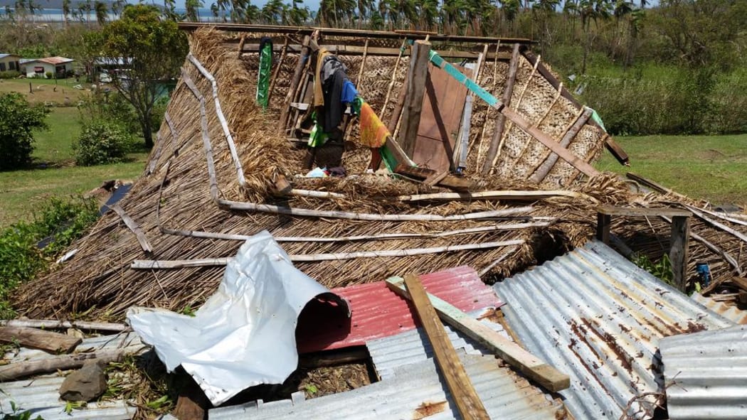 A traditional Fijian bure belted by Cyclone Winston in Vuaki Village in the Yasawa Islands.
