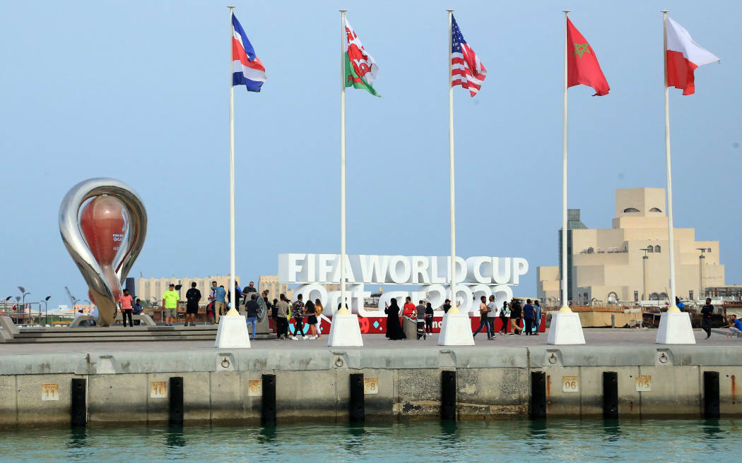 Doha Corniche and Souq Waqif show world cup figures exhibition and other tourist attractions to visitors during  Fifa World Cup Qatar 2022. on November 5, 2022 in Doha, Qatar. (Photo by Sidhik Keerantakath / Eyepix Group/NurPhoto) (Photo by Eyepix / NurPhoto / NurPhoto via AFP)