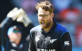 Spinner Daniel Vettori takes a wicket for New Zealand.