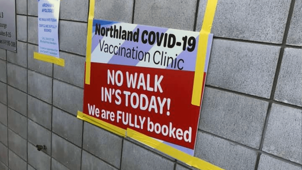 A sign at Whangārei's Semenoff Stadium where the Covid-19 vaccine rollout is facing huge demand.