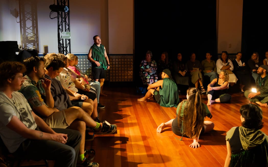 Out The Gate for Te Rākau Hua o Te Wao Tapu, performance at The Tea Gardens, Massey University, 15 November 2025. Photo credit: Stephen A’Court.