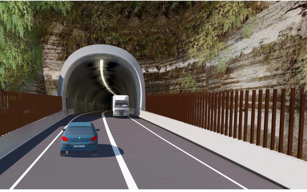Artist impression of the Mt Messenger bypass project's southern tunnel entrance.