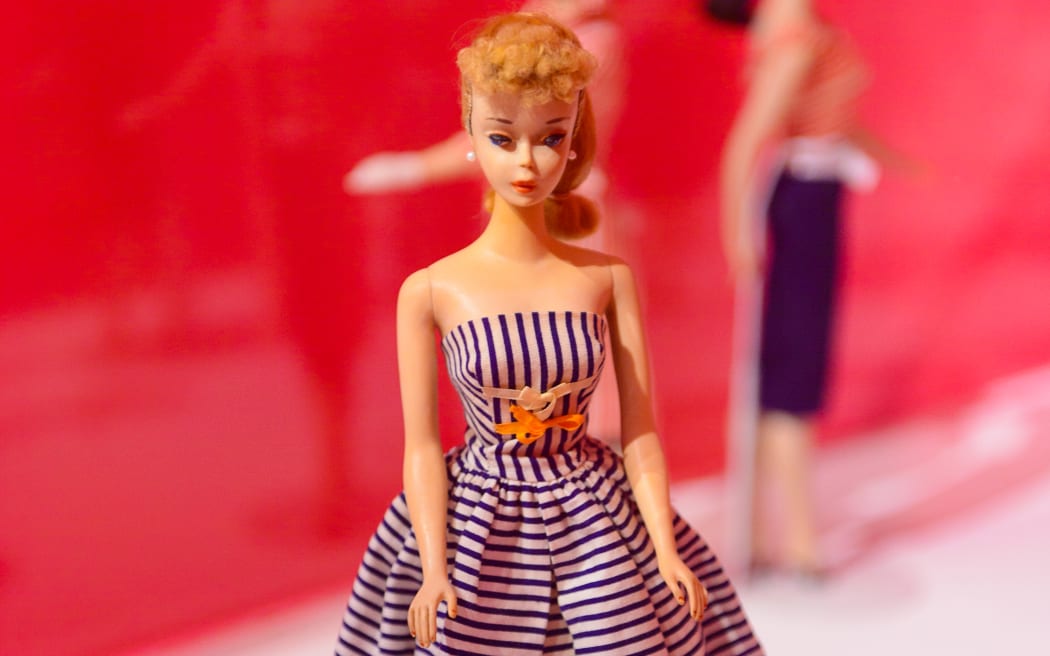 An original Barbie doll at an exhibition in Rome, Italy.