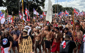 The hīkoi is making its way up Oriental Parade almost to the intersection with Courtenay Place.