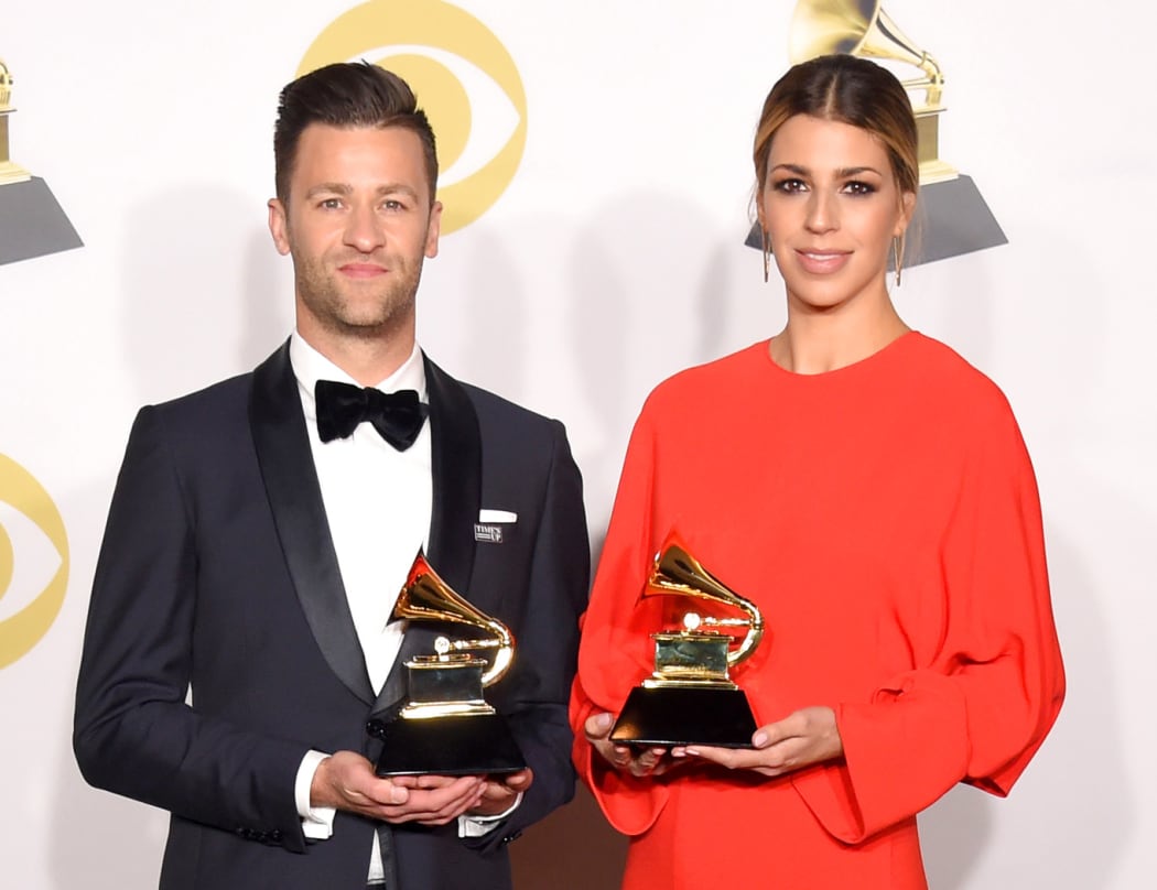 Songwriters Ben Fielding and Brooke Ligertwood, winners of Best Contemporary Christian Music Performance/Song pose in the press room during the 60th Annual GRAMMY Awards at Madison Square Garden on January 28, 2018 in New York City.