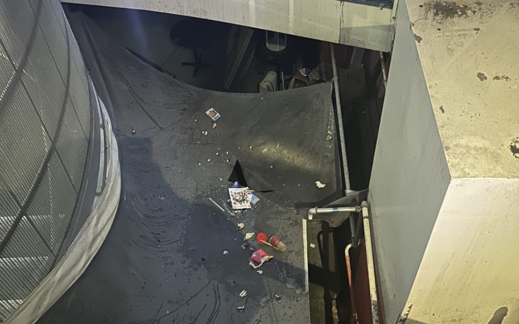 Rubbish and debris tossed into the corners of Auckland's Sky World building.