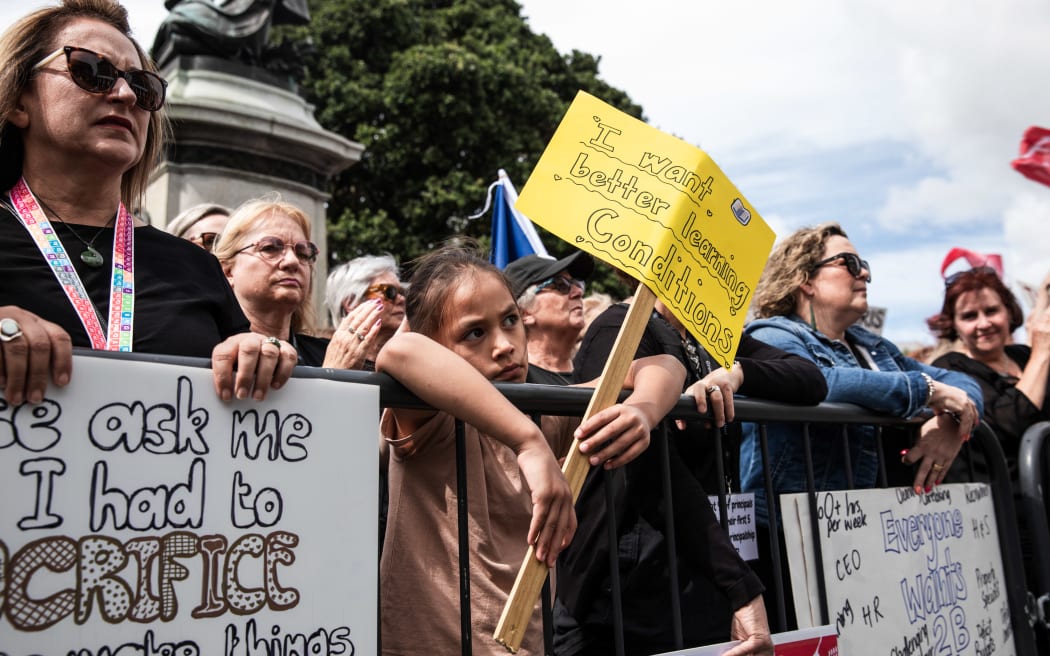 Teachers strike at Parliament, Wellington on 16 March, 2023.