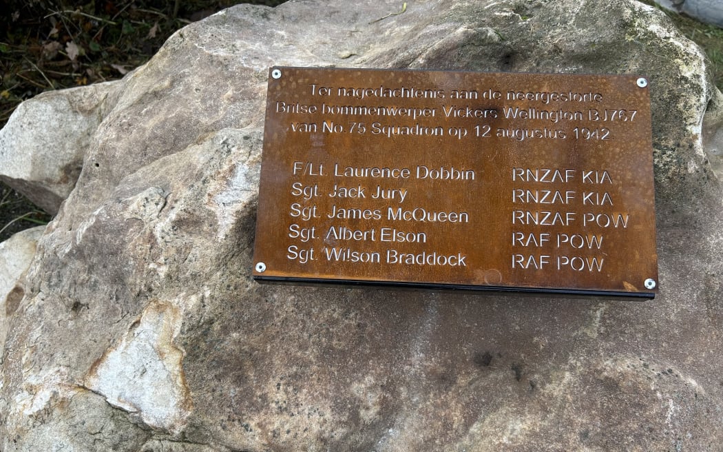 The plaque honouring the memories of five aircrew, whose Vickers Wellington bomber aircraft was attacked in 1942 and came down near the Dutch village of Vaals.