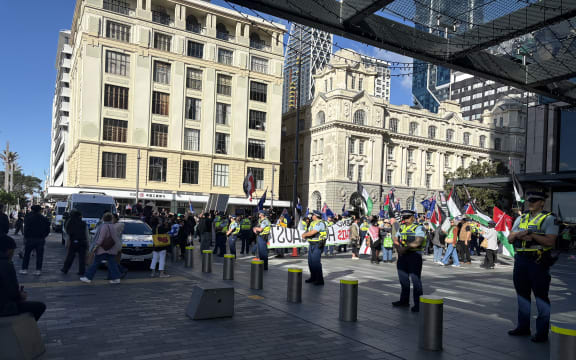 Protesters at a Destiny Church rally in Auckland, 21 June 2025.