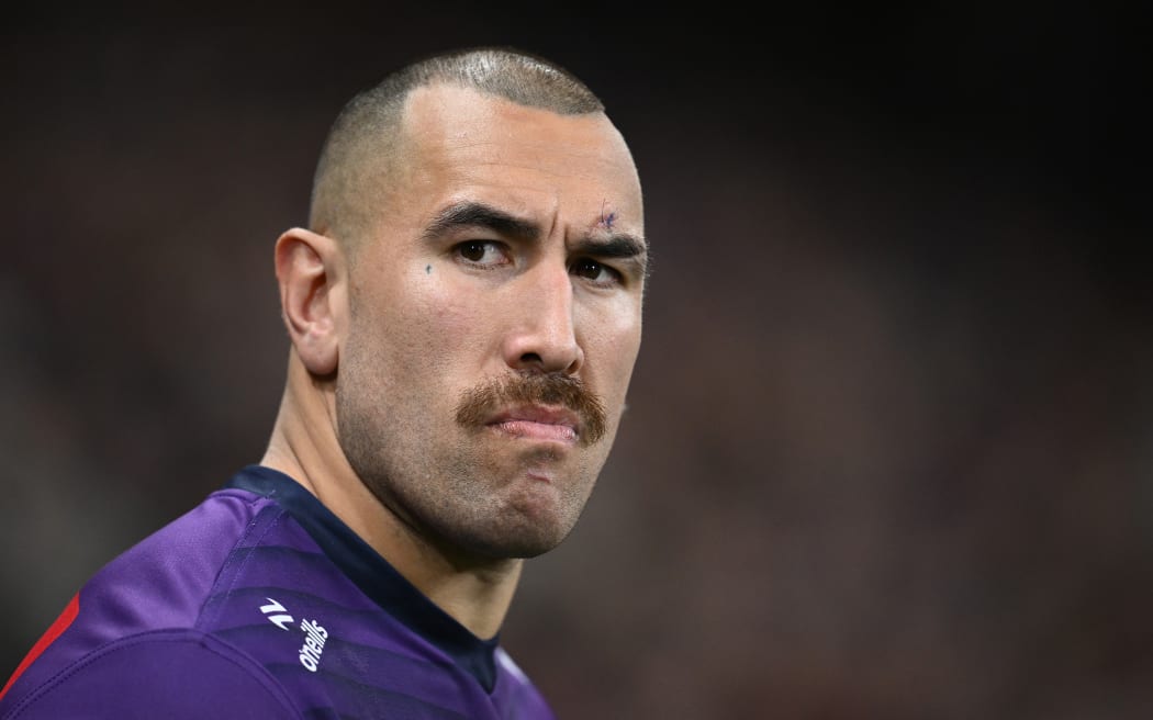 Nelson Asofa-Solomona of the Storm looks on from the sideline, 2024.