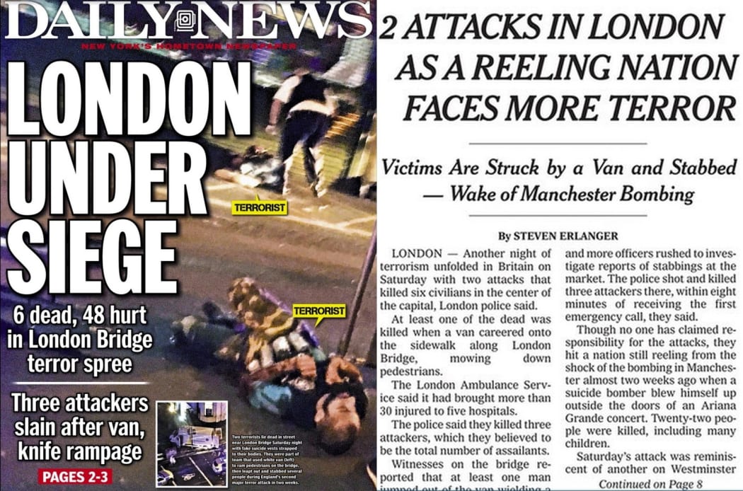 New York's newspapers chose headlines which annoyed Londoners after last weekend's attacks.