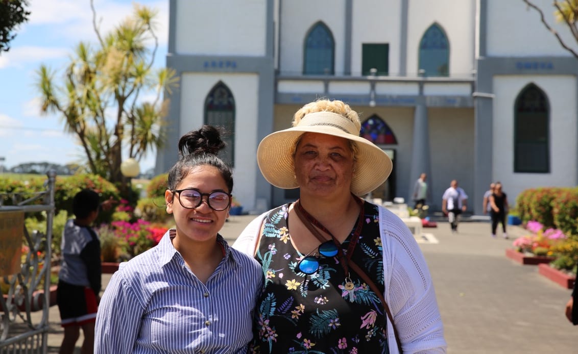 Whirina Rauna (left and her kuia Mellisa Te Rauna at Rātana.