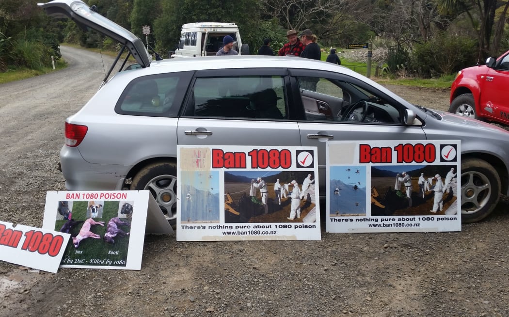 Protesters at the Coromandel 1080 drop.